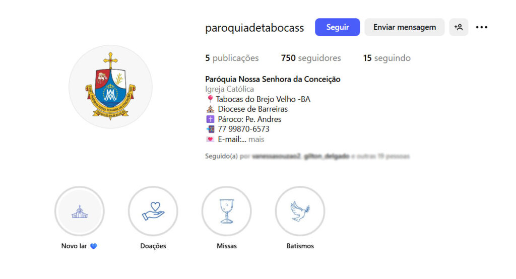 Novo Instagram da Paróquia (Foto: Reprodução/Instagram)