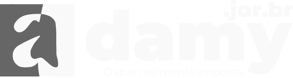 Logo Adamy: 'a' estilizado, nome, ".jor.br" e slogan.