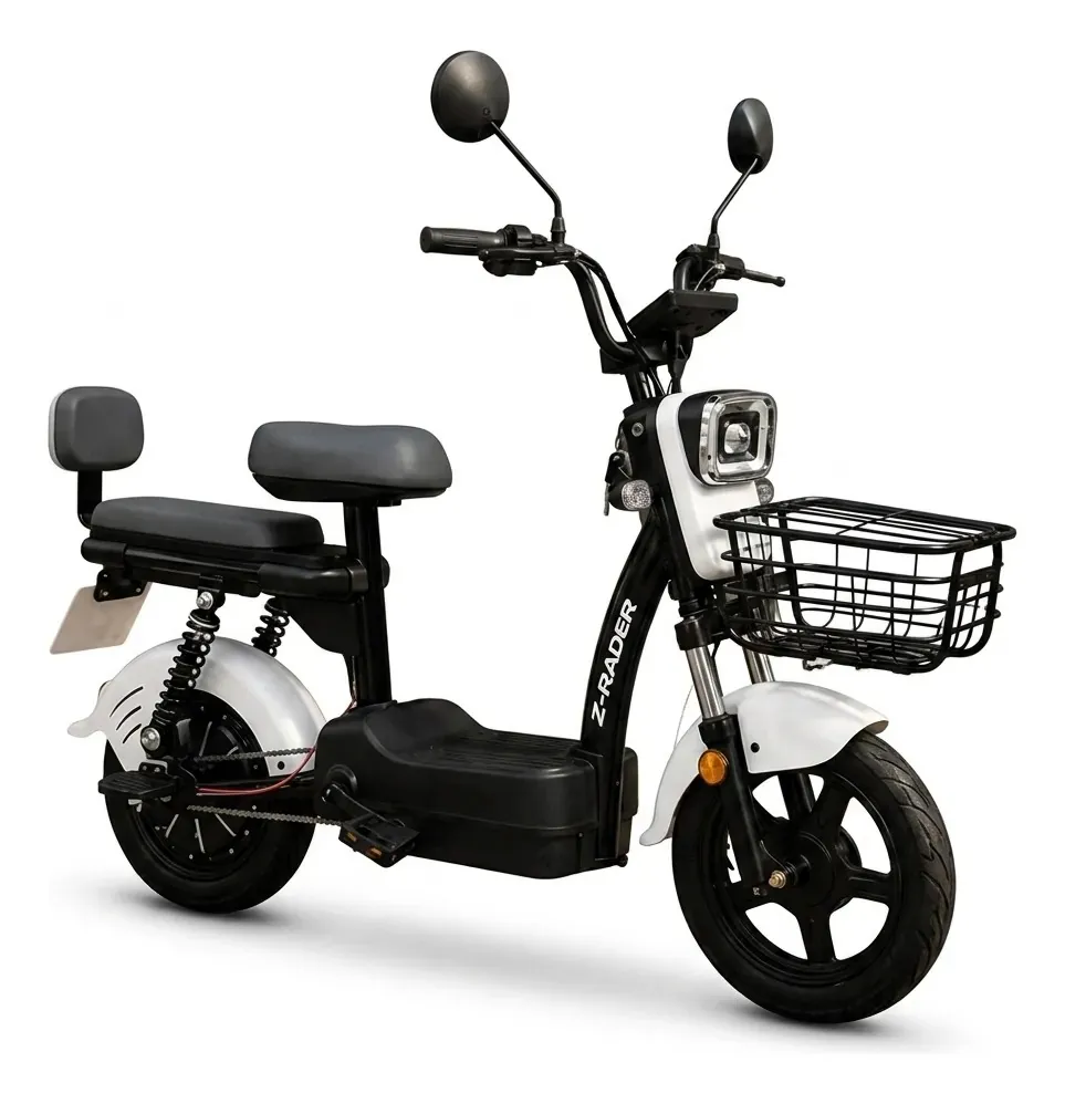 Bicicleta elétrica Z-RADER preta e branca com cesta frontal (Foto: Divulgação)